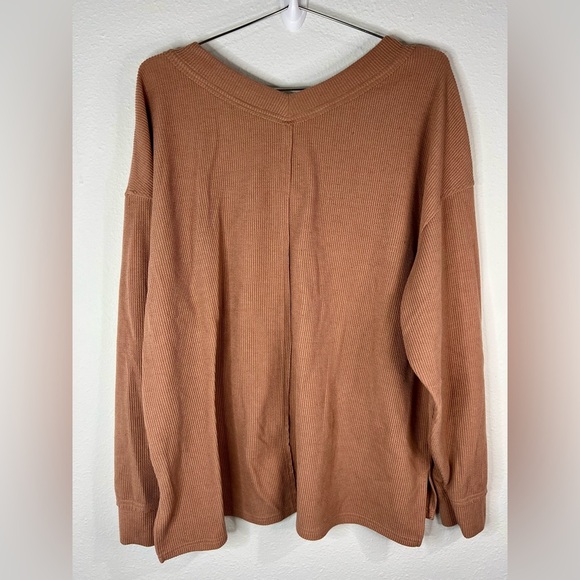Anrabess Women’s Brown Ribbed V-Neck Sweater Size Large Oversized Casual Knit - Picture 6 of 6